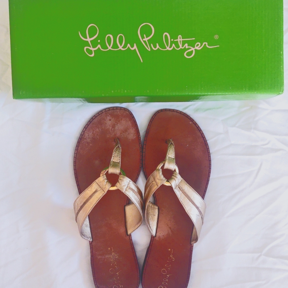 Gold Leather Lilly Pulitzer Flats/Sandals Size 10